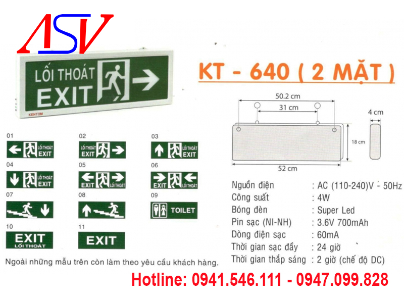 đèn exit 2 mặt KT640 Kentom 