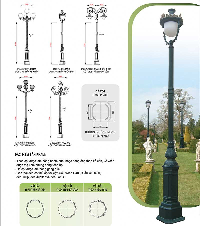 Cột đèn sân vườn DC05B 1 đèn nữ hoàng