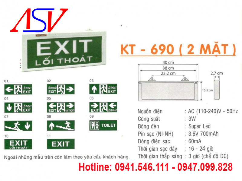 Đèn exit 2 mặt KT690 Kentom